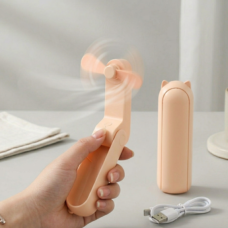Kofi Breeze - Składany wiatraczek 2w1 z USB różowy